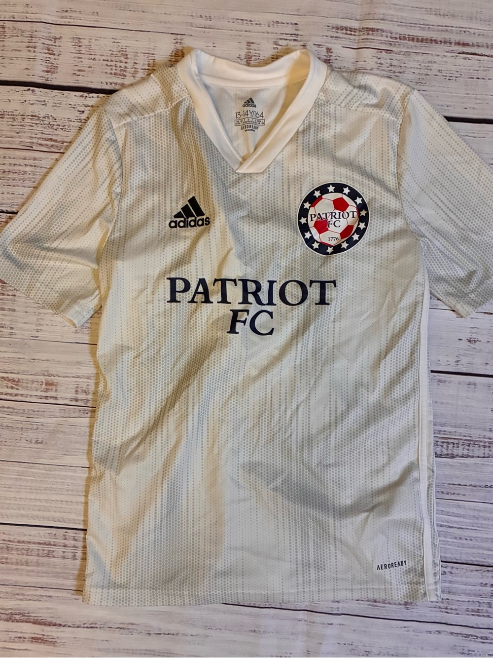 adidas White Soccer Jersey with Navy and Red Crest